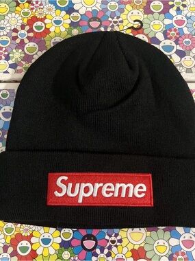 Supreme Black Beanie with Red Box Logo